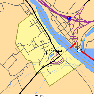 Zip code 18351 close-up map