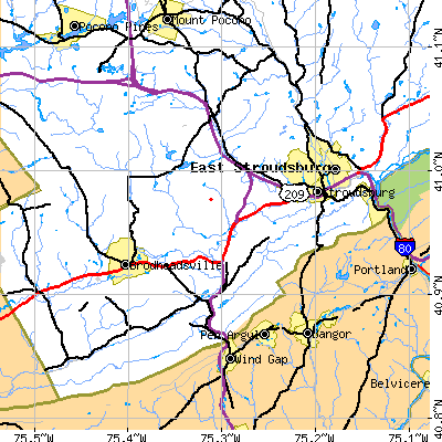 Zip code 18360 close-up map
