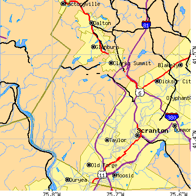 Zip code 18411 close-up map