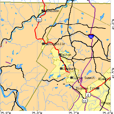 Zip code 18414 close-up map