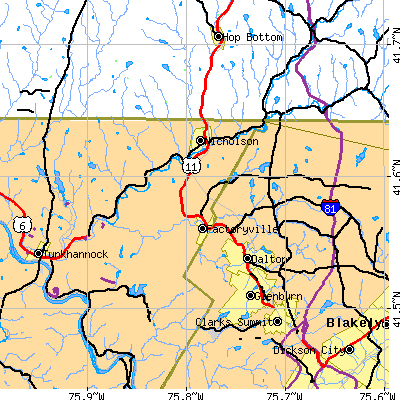 Zip code 18419 close-up map