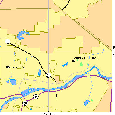 Zip code 92886 close-up map