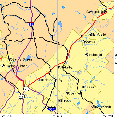 Zip code 18447 close-up map
