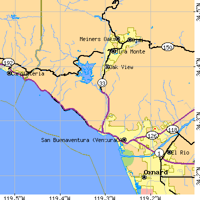 Zip code 93001 close-up map
