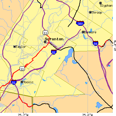 Zip code 18505 close-up map