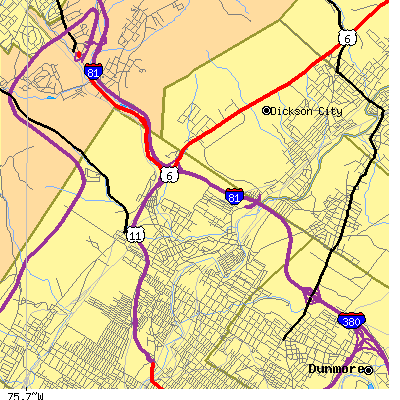 Zip code 18508 close-up map