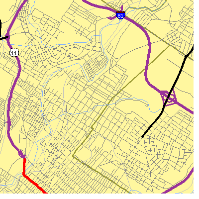 Zip code 18509 close-up map
