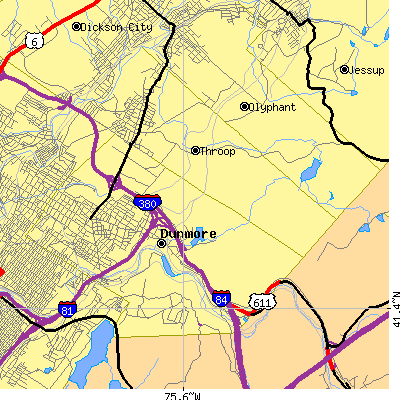 Zip code 18512 close-up map