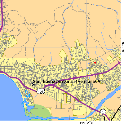 Zip code 93003 close-up map