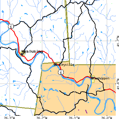Zip code 18623 close-up map