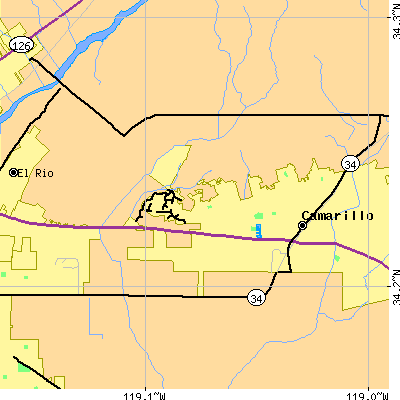 Zip code 93010 close-up map