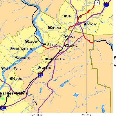 Zip code 18640 close-up map