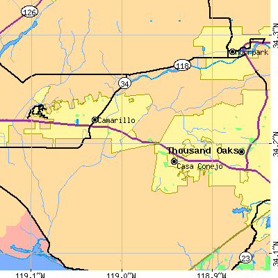 Zip code 93012 close-up map