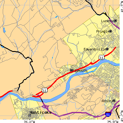 Zip code 18651 close-up map