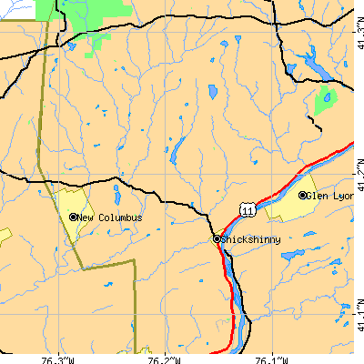 Zip code 18655 close-up map