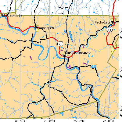 Zip code 18657 close-up map