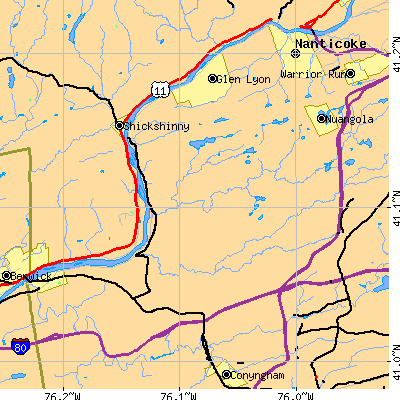 Zip code 18660 close-up map