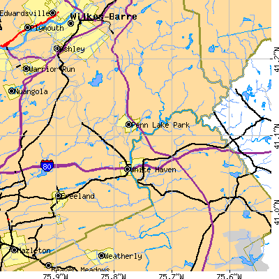 Zip code 18661 close-up map