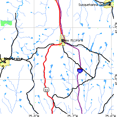 Zip code 18834 close-up map