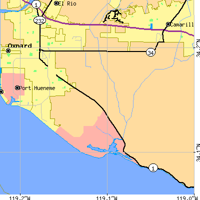 Zip code 93033 close-up map