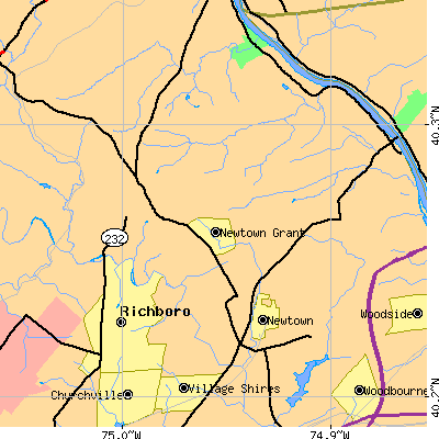 Zip code 18940 close-up map