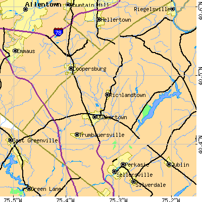 Zip code 18951 close-up map
