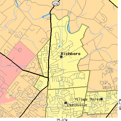 Zip code 18954 close-up map