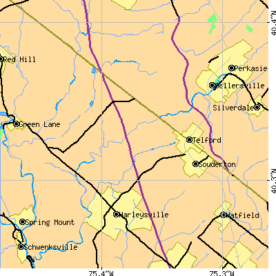 Zip code 18969 close-up map