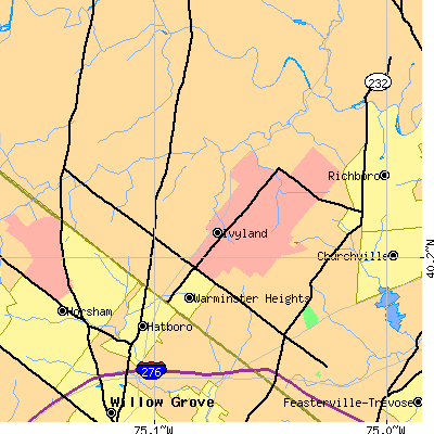 Zip code 18974 close-up map