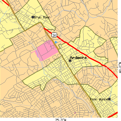 Zip code 19003 close-up map