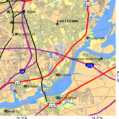 Zip code 19007 close-up map