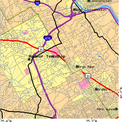 Zip code 19010 close-up map