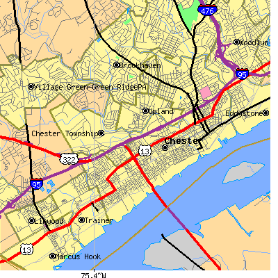 Zip code 19013 close-up map