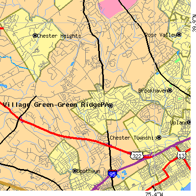 Zip code 19014 close-up map