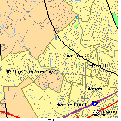 Zip code 19015 close-up map