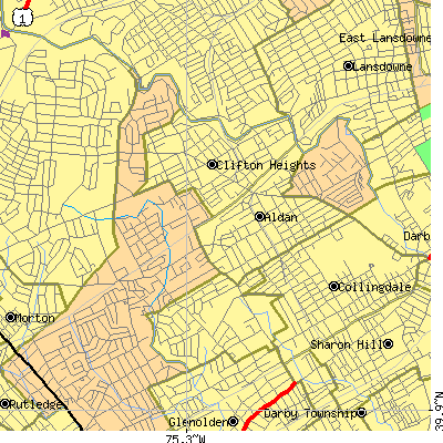 Zip code 19018 close-up map