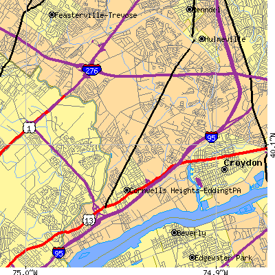 Zip code 19020 close-up map
