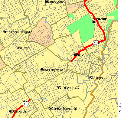 Zip code 19023 close-up map