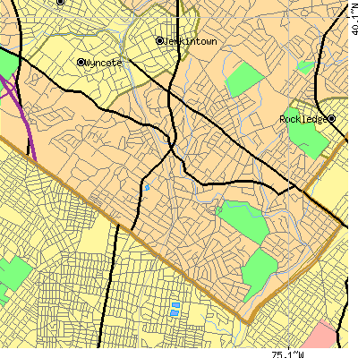 Zip code 19027 close-up map