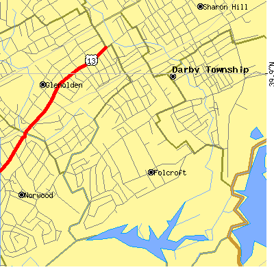 Zip code 19032 close-up map