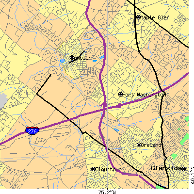 Zip code 19034 close-up map