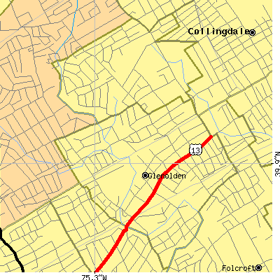 Zip code 19036 close-up map