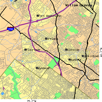 Zip code 19038 close-up map