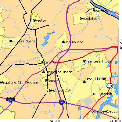 Zip code 19047 close-up map