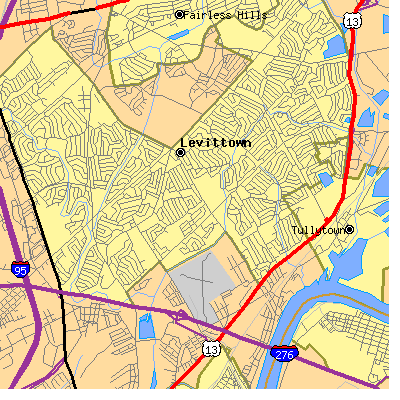 Zip code 19057 close-up map