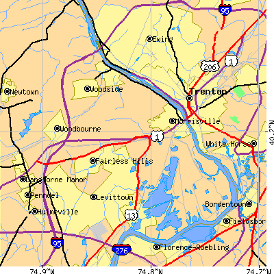 Zip code 19067 close-up map
