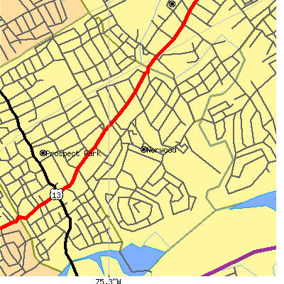 Zip code 19074 close-up map