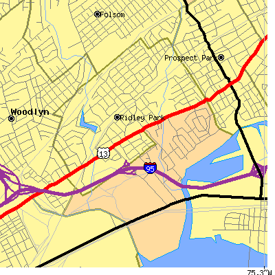 Zip code 19078 close-up map