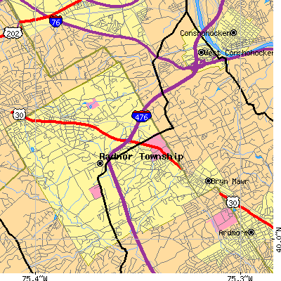 Zip code 19085 close-up map