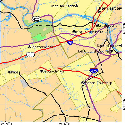 Zip code 19087 close-up map